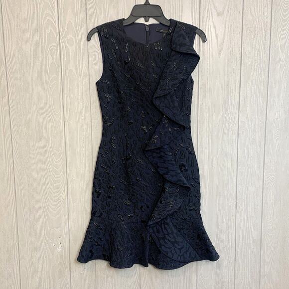 BCBGMaxAzria Dresses & Skirts - BCBGMAXAZRIA Dede Blue Black Sleeveless Ruffle Dress Size 2 NWT